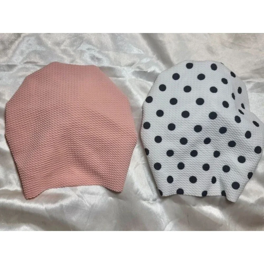 2 Baby Girl Hats 3-6M Pink & Polka Dot